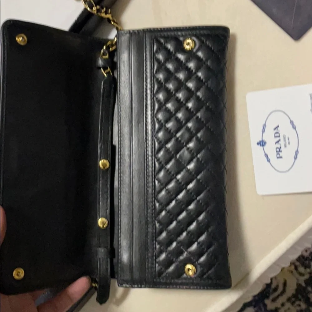 Prada quilted leather with gold chain wallet